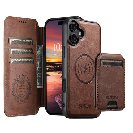 Suteni Q05S2 3-in-1 Detachable Vertical Flip Wallet MagSafe Leather Phone Case, For iPhone 17 Pro Max, For iPhone 17 Pro, For iPhone 17, For iPhone Air, For iPhone 16 Pro Max, For iPhone 16 Pro, For iPhone 16 Plus, For iPhone 16