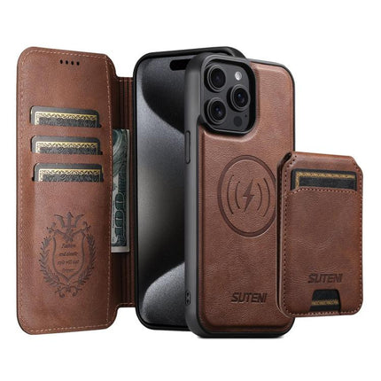 Suteni Q05S2 3-in-1 Detachable Vertical Flip Wallet MagSafe Leather Phone Case, For iPhone 15 Pro Max, For iPhone 15 Pro, For iPhone 15 Plus, For iPhone 15, For iPhone 14 Plus, For iPhone 14, For iPhone 14 Pro, For iPhone 14 Pro Max