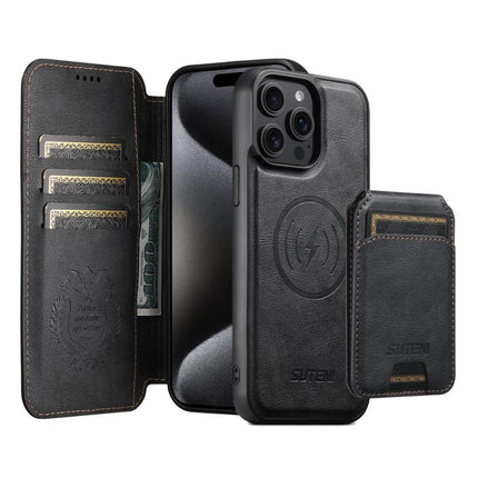 Suteni Q05S2 3-in-1 Detachable Vertical Flip Wallet MagSafe Leather Phone Case, For iPhone 15 Pro Max, For iPhone 15 Pro, For iPhone 15 Plus, For iPhone 15, For iPhone 14 Plus, For iPhone 14, For iPhone 14 Pro, For iPhone 14 Pro Max