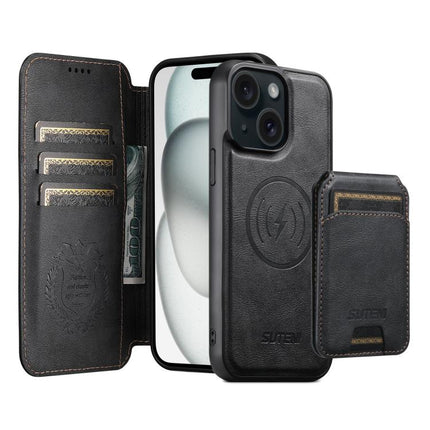 Suteni Q05S2 3-in-1 Detachable Vertical Flip Wallet MagSafe Leather Phone Case, For iPhone 15 Pro Max, For iPhone 15 Pro, For iPhone 15 Plus, For iPhone 15, For iPhone 14 Plus, For iPhone 14, For iPhone 14 Pro, For iPhone 14 Pro Max