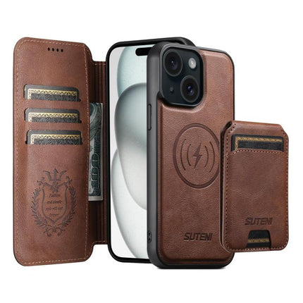 Suteni Q05S2 3-in-1 Detachable Vertical Flip Wallet MagSafe Leather Phone Case, For iPhone 15 Pro Max, For iPhone 15 Pro, For iPhone 15 Plus, For iPhone 15, For iPhone 14 Plus, For iPhone 14, For iPhone 14 Pro, For iPhone 14 Pro Max