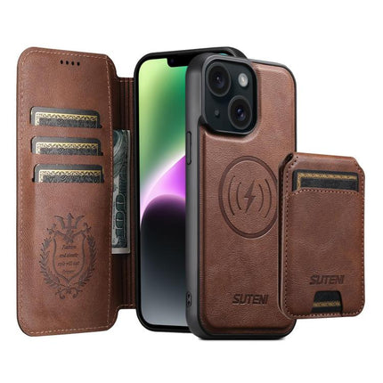 Suteni Q05S2 3-in-1 Detachable Vertical Flip Wallet MagSafe Leather Phone Case, For iPhone 15 Pro Max, For iPhone 15 Pro, For iPhone 15 Plus, For iPhone 15, For iPhone 14 Plus, For iPhone 14, For iPhone 14 Pro, For iPhone 14 Pro Max