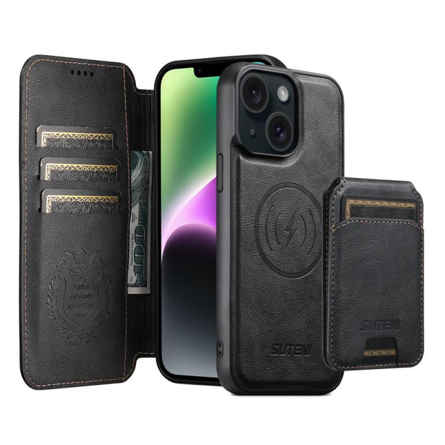 Suteni Q05S2 3-in-1 Detachable Vertical Flip Wallet MagSafe Leather Phone Case, For iPhone 14, For iPhone 14 Pro, For iPhone 14 Pro Max, For iPhone 13 Pro Max, For iPhone 13 Pro, For iPhone 13, For iPhone 12, For iPhone 12 Pro Max