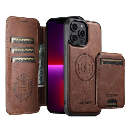 Suteni Q05S2 3-in-1 Detachable Vertical Flip Wallet MagSafe Leather Phone Case, For iPhone 13 Pro Max, For iPhone 13 Pro, For iPhone 13, For iPhone 12, For iPhone 12 Pro Max, For iPhone 12 Pro