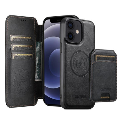 Suteni Q05S2 3-in-1 Detachable Vertical Flip Wallet MagSafe Leather Phone Case, For iPhone 13 Pro Max, For iPhone 13 Pro, For iPhone 13, For iPhone 12, For iPhone 12 Pro Max, For iPhone 12 Pro