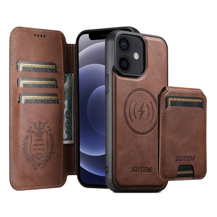 Suteni Q05S2 3-in-1 Detachable Vertical Flip Wallet MagSafe Leather Phone Case, For iPhone 13 Pro Max, For iPhone 13 Pro, For iPhone 13, For iPhone 12, For iPhone 12 Pro Max, For iPhone 12 Pro