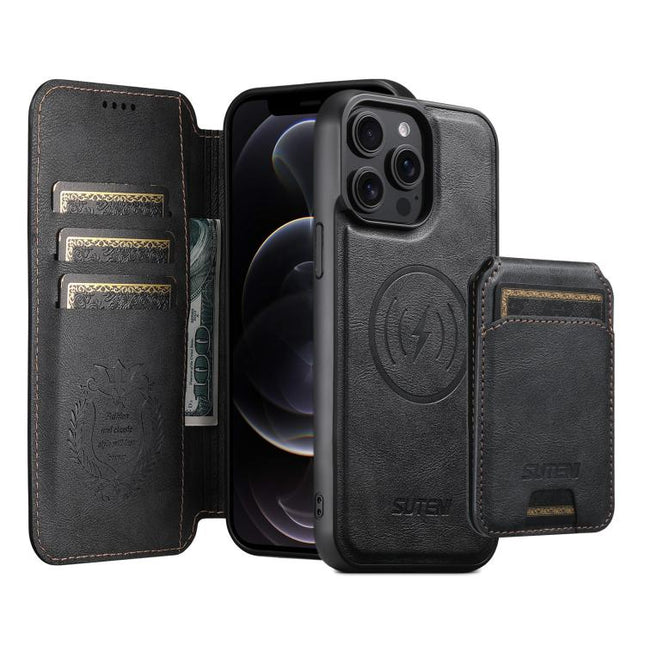 Suteni Q05S2 3-in-1 Detachable Vertical Flip Wallet MagSafe Leather Phone Case, For iPhone 12 Pro