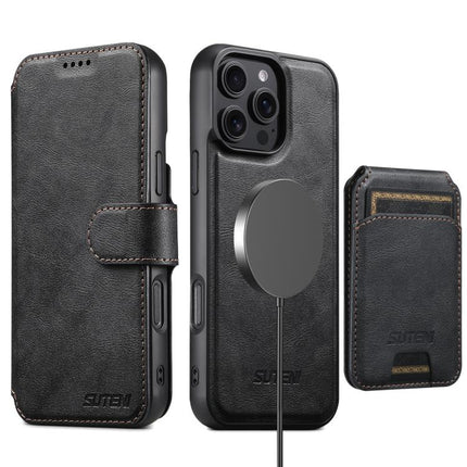 Suteni Q05S2 3-in-1 Detachable Vertical Flip Wallet MagSafe Leather Phone Case, For iPhone 12 Pro