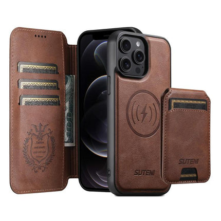 Suteni Q05S2 3-in-1 Detachable Vertical Flip Wallet MagSafe Leather Phone Case, For iPhone 13 Pro Max, For iPhone 13 Pro, For iPhone 13, For iPhone 12, For iPhone 12 Pro Max, For iPhone 12 Pro