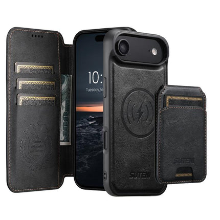 Suteni Q05S2 3-in-1 Detachable Vertical Flip Wallet MagSafe Leather Phone Case, For iPhone 17 Pro Max, For iPhone 17 Pro, For iPhone 17, For iPhone Air, For iPhone 16 Pro Max, For iPhone 16 Pro, For iPhone 16 Plus, For iPhone 16