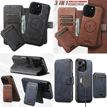 Suteni Q05S2 3-in-1 Detachable Vertical Flip Wallet MagSafe Leather Phone Case, For iPhone 12 Pro
