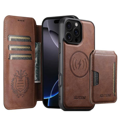 Suteni Q05S3 3-in-1 Detachable Vertical Flip Wallet MagSafe Leather Phone Case, For iPhone 17 Pro Max, For iPhone 17 Pro, For iPhone 17, For iPhone Air, For iPhone 16 Pro Max, For iPhone 16 Pro, For iPhone 16 Plus, For iPhone 16