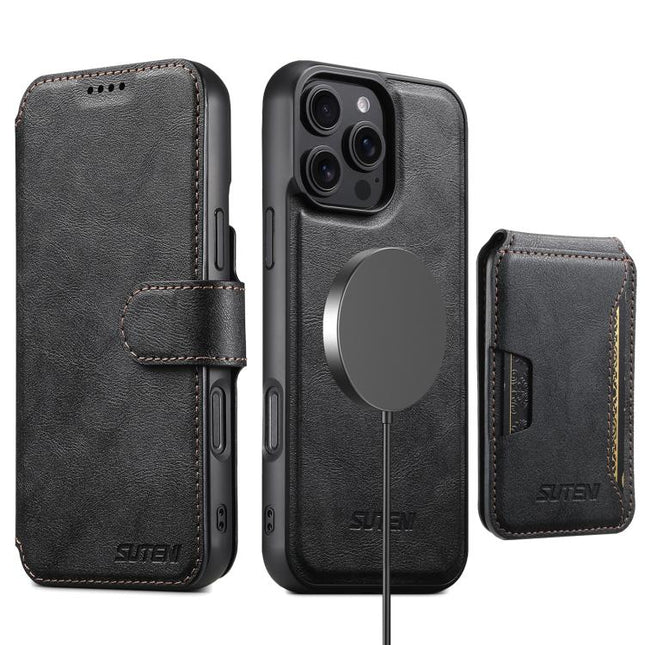 Suteni Q05S3 3-in-1 Detachable Vertical Flip Wallet MagSafe Leather Phone Case, For iPhone 16 Pro, For iPhone 16 Plus, For iPhone 16, For iPhone 15 Pro Max, For iPhone 15 Pro, For iPhone 15 Plus, For iPhone 15, For iPhone 14 Plus