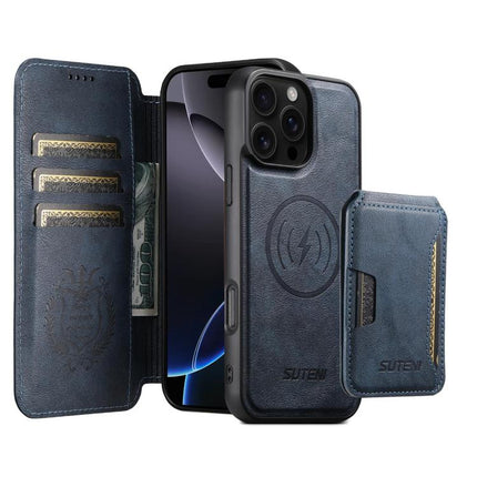Suteni Q05S3 3-in-1 Detachable Vertical Flip Wallet MagSafe Leather Phone Case, For iPhone 17 Pro Max, For iPhone 17 Pro, For iPhone 17, For iPhone Air, For iPhone 16 Pro Max, For iPhone 16 Pro, For iPhone 16 Plus, For iPhone 16