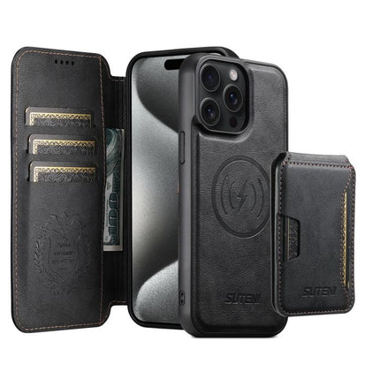 Suteni Q05S3 3-in-1 Detachable Vertical Flip Wallet MagSafe Leather Phone Case, For iPhone 15 Pro Max, For iPhone 15 Pro, For iPhone 15 Plus, For iPhone 15, For iPhone 14 Plus, For iPhone 14, For iPhone 14 Pro, For iPhone 14 Pro Max