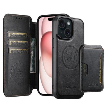 Suteni Q05S3 3-in-1 Detachable Vertical Flip Wallet MagSafe Leather Phone Case, For iPhone 15 Pro Max, For iPhone 15 Pro, For iPhone 15 Plus, For iPhone 15, For iPhone 14 Plus, For iPhone 14, For iPhone 14 Pro, For iPhone 14 Pro Max