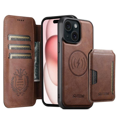 Suteni Q05S3 3-in-1 Detachable Vertical Flip Wallet MagSafe Leather Phone Case, For iPhone 15 Pro Max, For iPhone 15 Pro, For iPhone 15 Plus, For iPhone 15, For iPhone 14 Plus, For iPhone 14, For iPhone 14 Pro, For iPhone 14 Pro Max