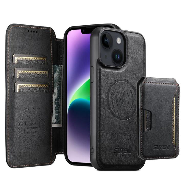 Suteni Q05S3 3-in-1 Detachable Vertical Flip Wallet MagSafe Leather Phone Case, For iPhone 14, For iPhone 14 Pro, For iPhone 14 Pro Max, For iPhone 13 Pro Max, For iPhone 13 Pro, For iPhone 13, For iPhone 12, For iPhone 12 Pro Max