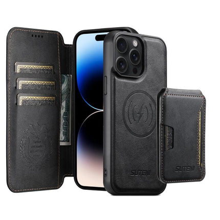 Suteni Q05S3 3-in-1 Detachable Vertical Flip Wallet MagSafe Leather Phone Case, For iPhone 15 Pro Max, For iPhone 15 Pro, For iPhone 15 Plus, For iPhone 15, For iPhone 14 Plus, For iPhone 14, For iPhone 14 Pro, For iPhone 14 Pro Max