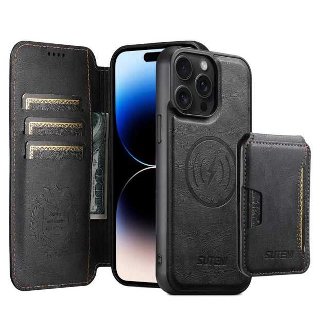 Suteni Q05S3 3-in-1 Detachable Vertical Flip Wallet MagSafe Leather Phone Case, For iPhone 14, For iPhone 14 Pro, For iPhone 14 Pro Max, For iPhone 13 Pro Max, For iPhone 13 Pro, For iPhone 13, For iPhone 12, For iPhone 12 Pro Max