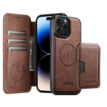 Suteni Q05S3 3-in-1 Detachable Vertical Flip Wallet MagSafe Leather Phone Case, For iPhone 15 Pro Max, For iPhone 15 Pro, For iPhone 15 Plus, For iPhone 15, For iPhone 14 Plus, For iPhone 14, For iPhone 14 Pro, For iPhone 14 Pro Max
