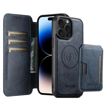 Suteni Q05S3 3-in-1 Detachable Vertical Flip Wallet MagSafe Leather Phone Case, For iPhone 15 Pro Max, For iPhone 15 Pro, For iPhone 15 Plus, For iPhone 15, For iPhone 14 Plus, For iPhone 14, For iPhone 14 Pro, For iPhone 14 Pro Max