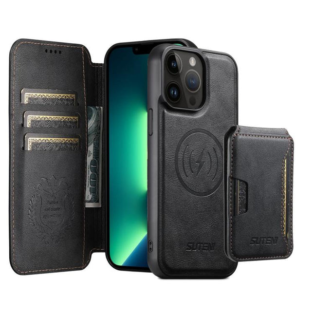 Suteni Q05S3 3-in-1 Detachable Vertical Flip Wallet MagSafe Leather Phone Case, For iPhone 13 Pro Max, For iPhone 13 Pro, For iPhone 13, For iPhone 12, For iPhone 12 Pro Max, For iPhone 12 Pro