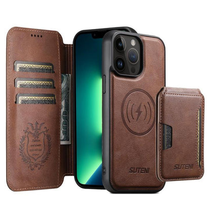 Suteni Q05S3 3-in-1 Detachable Vertical Flip Wallet MagSafe Leather Phone Case, For iPhone 13 Pro Max, For iPhone 13 Pro, For iPhone 13, For iPhone 12, For iPhone 12 Pro Max, For iPhone 12 Pro