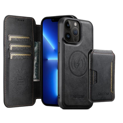 Suteni Q05S3 3-in-1 Detachable Vertical Flip Wallet MagSafe Leather Phone Case, For iPhone 13 Pro Max, For iPhone 13 Pro, For iPhone 13, For iPhone 12, For iPhone 12 Pro Max, For iPhone 12 Pro