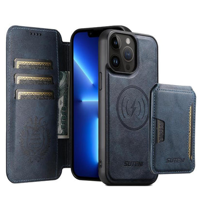 Suteni Q05S3 3-in-1 Detachable Vertical Flip Wallet MagSafe Leather Phone Case, For iPhone 13 Pro Max, For iPhone 13 Pro, For iPhone 13, For iPhone 12, For iPhone 12 Pro Max, For iPhone 12 Pro