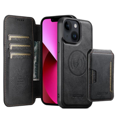 Suteni Q05S3 3-in-1 Detachable Vertical Flip Wallet MagSafe Leather Phone Case, For iPhone 13 Pro Max, For iPhone 13 Pro, For iPhone 13, For iPhone 12, For iPhone 12 Pro Max, For iPhone 12 Pro