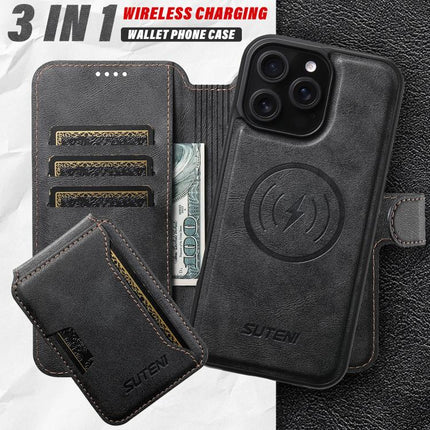 Suteni Q05S3 3-in-1 Detachable Vertical Flip Wallet MagSafe Leather Phone Case, For iPhone 12 Pro