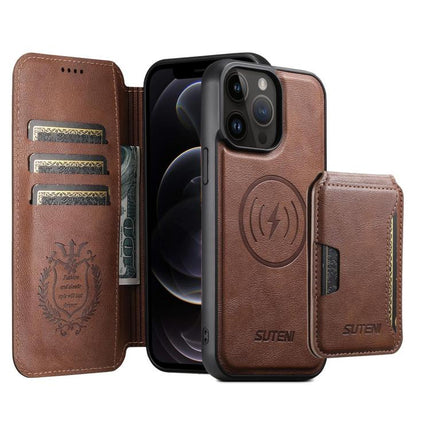 Suteni Q05S3 3-in-1 Detachable Vertical Flip Wallet MagSafe Leather Phone Case, For iPhone 13 Pro Max, For iPhone 13 Pro, For iPhone 13, For iPhone 12, For iPhone 12 Pro Max, For iPhone 12 Pro