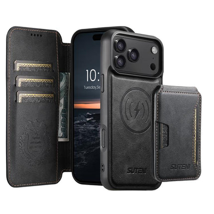 Suteni Q05S3 3-in-1 Detachable Vertical Flip Wallet MagSafe Leather Phone Case, For iPhone 17 Pro Max, For iPhone 17 Pro, For iPhone 17, For iPhone Air, For iPhone 16 Pro Max, For iPhone 16 Pro, For iPhone 16 Plus, For iPhone 16