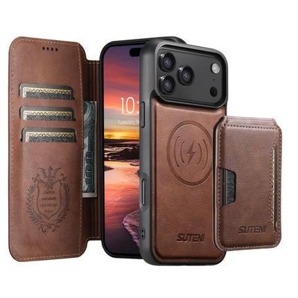 Suteni Q05S3 3-in-1 Detachable Vertical Flip Wallet MagSafe Leather Phone Case, For iPhone 17 Pro Max, For iPhone 17 Pro, For iPhone 17, For iPhone Air, For iPhone 16 Pro Max, For iPhone 16 Pro, For iPhone 16 Plus, For iPhone 16