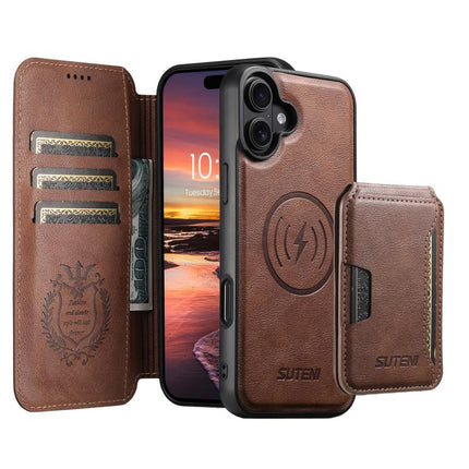 Suteni Q05S3 3-in-1 Detachable Vertical Flip Wallet MagSafe Leather Phone Case, For iPhone 17 Pro Max, For iPhone 17 Pro, For iPhone 17, For iPhone Air, For iPhone 16 Pro Max, For iPhone 16 Pro, For iPhone 16 Plus, For iPhone 16