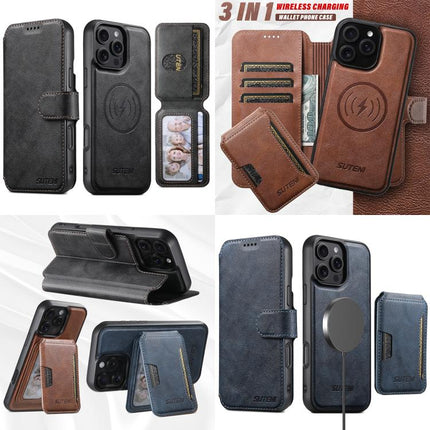 Suteni Q05S3 3-in-1 Detachable Vertical Flip Wallet MagSafe Leather Phone Case, For iPhone 12 Pro