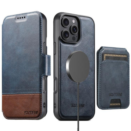Suteni Q06S2 3-in-1 Detachable Vertical Flip Wallet MagSafe Splicing Leather Phone Case, For iPhone 16 Pro, For iPhone 16 Plus, For iPhone 16, For iPhone 15 Pro Max, For iPhone 15 Pro, For iPhone 15 Plus, For iPhone 15, For iPhone 14 Plus