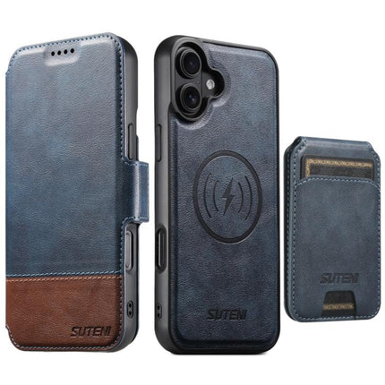 Suteni Q06S2 3-in-1 Detachable Vertical Flip Wallet MagSafe Splicing Leather Phone Case, For iPhone 16 Pro, For iPhone 16 Plus, For iPhone 16, For iPhone 15 Pro Max, For iPhone 15 Pro, For iPhone 15 Plus, For iPhone 15, For iPhone 14 Plus