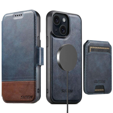 Suteni Q06S2 3-in-1 Detachable Vertical Flip Wallet MagSafe Splicing Leather Phone Case, For iPhone 16 Pro, For iPhone 16 Plus, For iPhone 16, For iPhone 15 Pro Max, For iPhone 15 Pro, For iPhone 15 Plus, For iPhone 15, For iPhone 14 Plus