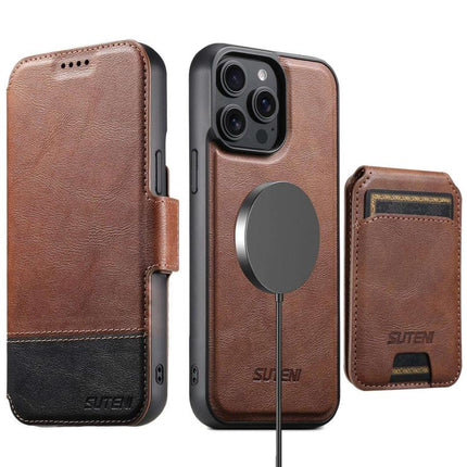 Suteni Q06S2 3-in-1 Detachable Vertical Flip Wallet MagSafe Splicing Leather Phone Case, For iPhone 14, For iPhone 14 Pro, For iPhone 14 Pro Max, For iPhone 13 Pro Max, For iPhone 13 Pro, For iPhone 13, For iPhone 12, For iPhone 12 Pro Max
