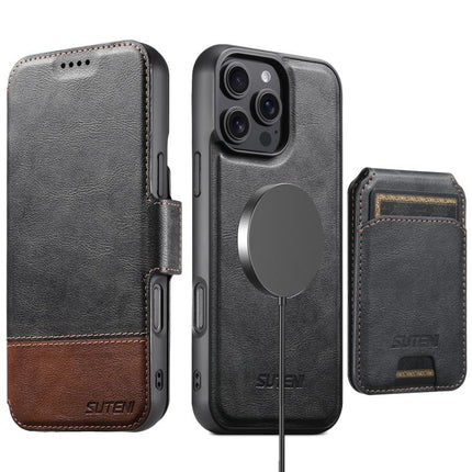 Suteni Q06S2 3-in-1 Detachable Vertical Flip Wallet MagSafe Splicing Leather Phone Case, For iPhone 18, For iPhone 18 Pro, For iPhone 18 Pro Max, For iPhone 17 Pro Max, For iPhone 17 Pro, For iPhone 17, For iPhone Air, For iPhone 16 Pro Max