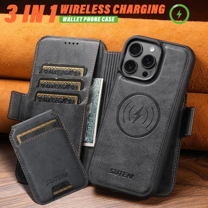 Suteni Q06S2 3-in-1 Detachable Vertical Flip Wallet MagSafe Splicing Leather Phone Case, For iPhone 18, For iPhone 18 Pro, For iPhone 18 Pro Max, For iPhone 17 Pro Max, For iPhone 17 Pro, For iPhone 17, For iPhone Air, For iPhone 16 Pro Max