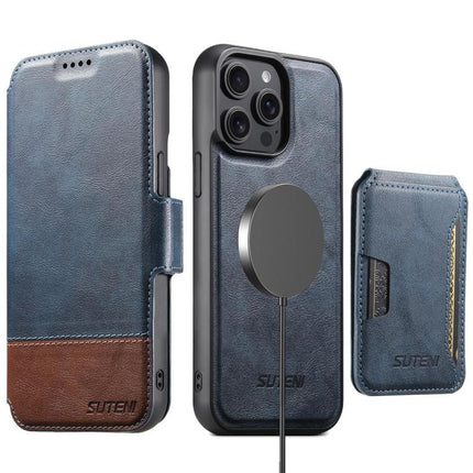 Suteni Q06S3 3-in-1 Splicing Detachable Vertical Flip Wallet MagSafe Leather Phone Case, For iPhone 15 Pro Max, For iPhone 15 Pro, For iPhone 15 Plus, For iPhone 15, For iPhone 14 Plus, For iPhone 14, For iPhone 14 Pro, For iPhone 14 Pro Max