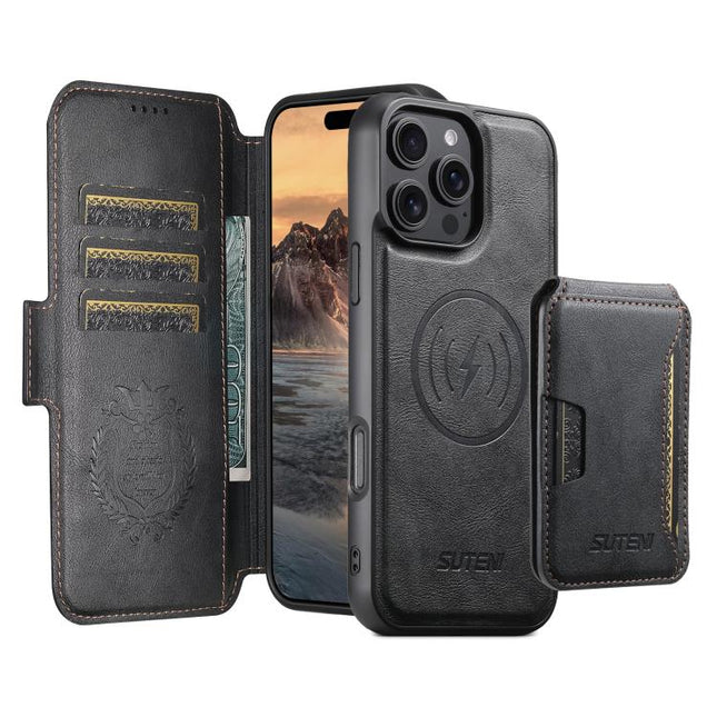 Suteni Q06S3 3-in-1 Splicing Detachable Vertical Flip Wallet MagSafe Leather Phone Case, For iPhone 14, For iPhone 14 Pro, For iPhone 14 Pro Max, For iPhone 13 Pro Max, For iPhone 13 Pro, For iPhone 13, For iPhone 12, For iPhone 12 Pro Max