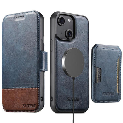 Suteni Q06S3 3-in-1 Splicing Detachable Vertical Flip Wallet MagSafe Leather Phone Case, For iPhone 15 Pro Max, For iPhone 15 Pro, For iPhone 15 Plus, For iPhone 15, For iPhone 14 Plus, For iPhone 14, For iPhone 14 Pro, For iPhone 14 Pro Max
