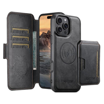 Suteni Q06S3 3-in-1 Splicing Detachable Vertical Flip Wallet MagSafe Leather Phone Case, For iPhone 12 Pro