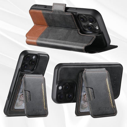 Suteni Q06S3 3-in-1 Splicing Detachable Vertical Flip Wallet MagSafe Leather Phone Case, For iPhone 12 Pro