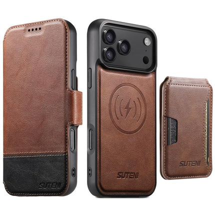 Suteni Q06S3 3-in-1 Splicing Detachable Vertical Flip Wallet MagSafe Leather Phone Case, For iPhone 17 Pro Max, For iPhone 17 Pro, For iPhone 17, For iPhone Air, For iPhone 16 Pro Max, For iPhone 16 Pro, For iPhone 16 Plus, For iPhone 16
