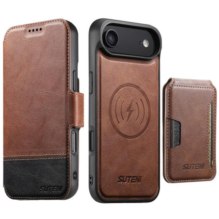 Suteni Q06S3 3-in-1 Splicing Detachable Vertical Flip Wallet MagSafe Leather Phone Case, For iPhone 17 Pro Max, For iPhone 17 Pro, For iPhone 17, For iPhone Air, For iPhone 16 Pro Max, For iPhone 16 Pro, For iPhone 16 Plus, For iPhone 16